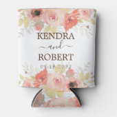 ピンクサンゴバラ葉と金ゴールドの結婚フローラ 缶クーラー (正面)