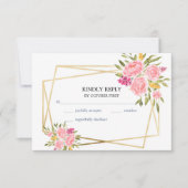 ピンクサンゴフローラと金ゴールドフレームRSVPカード 出欠カード (正面)