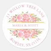 ピンクサンゴフローラと金ゴールド差出人住所 ラウンドシール (正面)