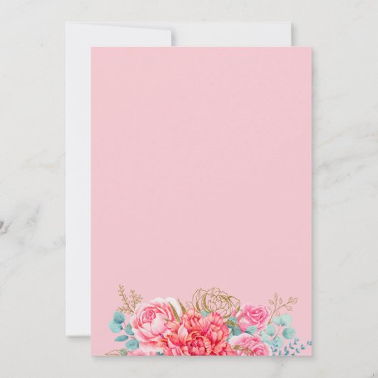 ピンクサンゴ花模様スペインの40th誕生日パーティー 招待状 (裏面)