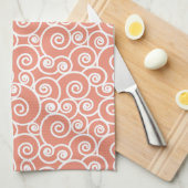 ピンクサンゴ赤面抽象芸術渦巻形のシーシェルパターン キッチンタオル (四つ折り)