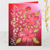 ピンクサンゴ·ライムフローラ誕生日カード カード (黄色い花)