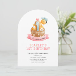 ピンクサンシャインカップケーキ1歳の誕生日 招待状