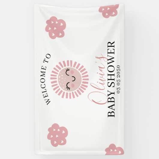ピンクサンシャインガールベビーシャワーへようこそ 横断幕 (縦)