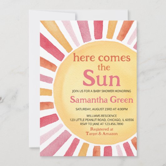 ピンクサンシャインベビーシャワー 招待状 (正面)