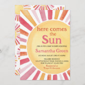 ピンクサンシャインベビーシャワー 招待状 (正面/裏面)