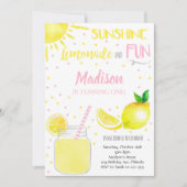 ピンクサンシャインレモネードおもしろいパーティー誕生日招待状 招待状 (正面)
