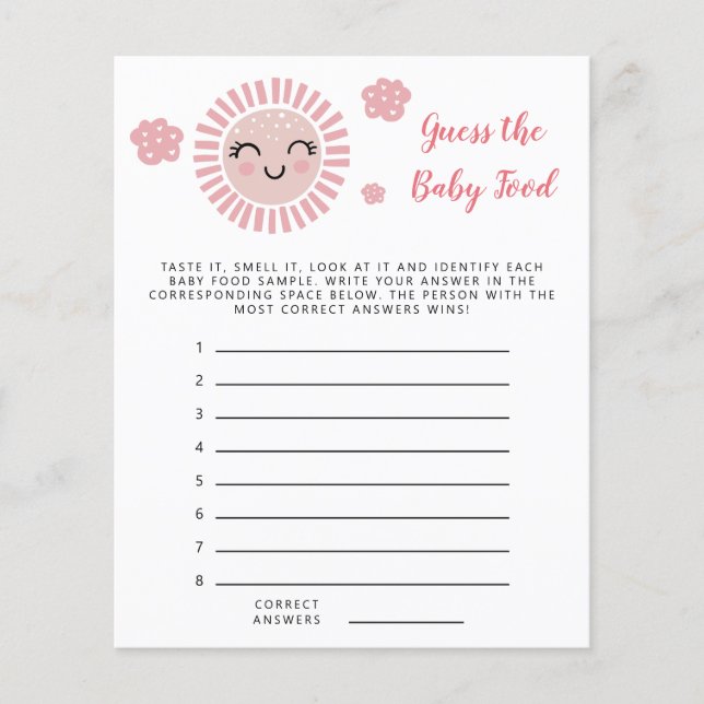 ピンクサンシャイン推測ベビー食品シャワーゲーム (正面)