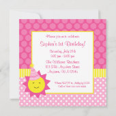 ピンクサンシャイン水玉模様1stバースデーフォト 招待状 (裏面)