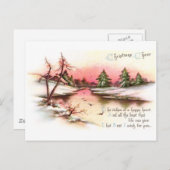 ピンクサンセットウィンターランドスケープヴィンテージクリスマス シーズンポストカード (正面/裏面)