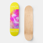 ピンクサンセットカラーパームポップ・アートのツリービーチライフ スケートボード (正面)