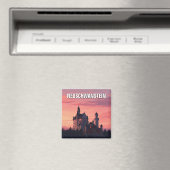 ピンクサンセットノイシュヴァンシュタイン城ドイツ旅行 マグネット (インサイチュ (食洗機))