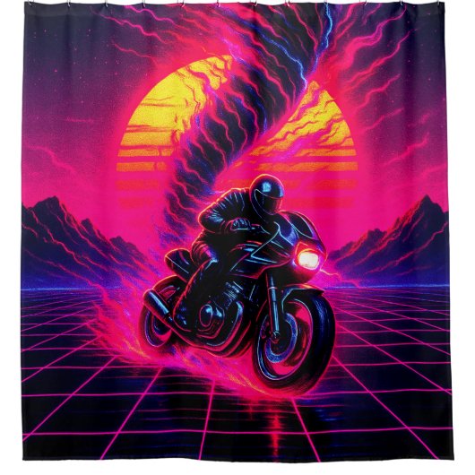 ピンクサンセットバイクアート シャワーカーテン (正面)