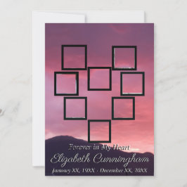 ピンクサンセットフォトコラージュハートメモリアル 招待状