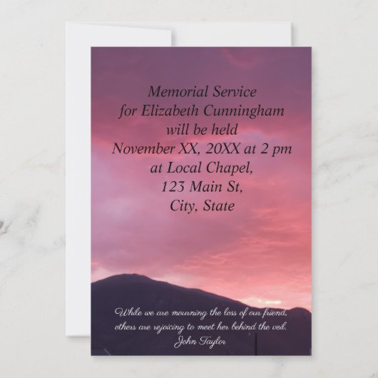 ピンクサンセットフォトコラージュハートメモリアル 招待状 (裏面)