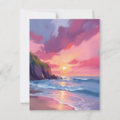 ピンクサンセット海ビーチ波水色カード (正面)