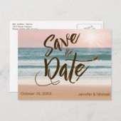 ピンクサンセット素朴ビーチ夏の日付を保存 案内ポストカード (正面/裏面)