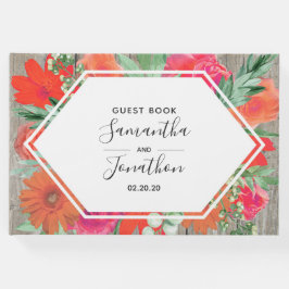 ピンクサンセット開花フローラ結婚フレームズゲストブック ゲストブック