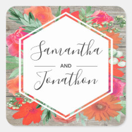 ピンクサンセット開花フローラ結婚フレーム スクエアシール