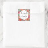 ピンクサンセット開花フローラ結婚フレーム スクエアシール (バッグ)