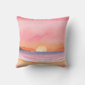 ピンクサンセット｜水彩ビーチ空の絵 クッション (裏面)