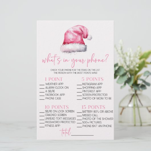 ピンクサンタあなたの電話の赤ちゃんシャワーゲームに何がある 便箋 (スタンド正面)