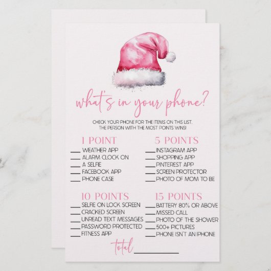 ピンクサンタあなたの電話の赤ちゃんシャワーゲームに何がある 便箋 (正面/裏面)