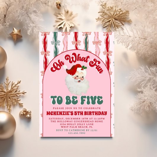 ピンクサンタのクリスマス5歳の誕生日おめでとう 招待状