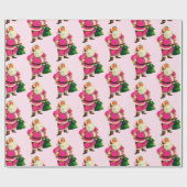ピンクサンタオンピンク淡い色のクリスマスラッピング紙 ラッピングペーパー (フラット)