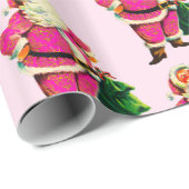 ピンクサンタオンピンク淡い色のクリスマスラッピング紙 ラッピングペーパー (ロールコーナー)