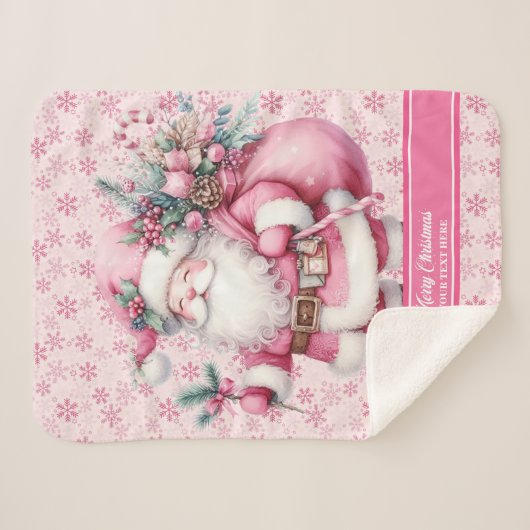 ピンクサンタガールズブランケット名前をカスタムするピンクマス シェルパブランケット (正面(横))