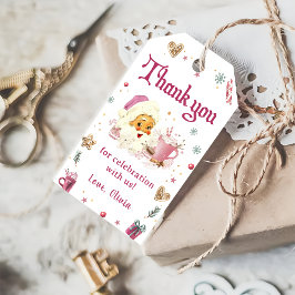 ピンクサンタクリスマスクッキー誕生日パーティー ギフトタグ