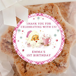 ピンクサンタクリスマスクッキー誕生日パーティー ラウンドシール