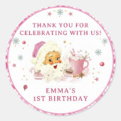 ピンクサンタクリスマスクッキー誕生日パーティー ラウンドシール (正面)