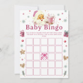 ピンクサンタクリスマスクッキー赤ちゃんシャワービンゴゲーム 招待状 (正面)