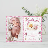 ピンクサンタクリスマス誕生日写真サンキューカード 招待状 (スタンド正面)