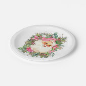 ピンクサンタクロースとフローラスプレー ペーパープレート (アングル)