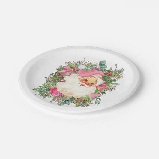 ピンクサンタクロースとフローラスプレー ペーパープレート (アングル)