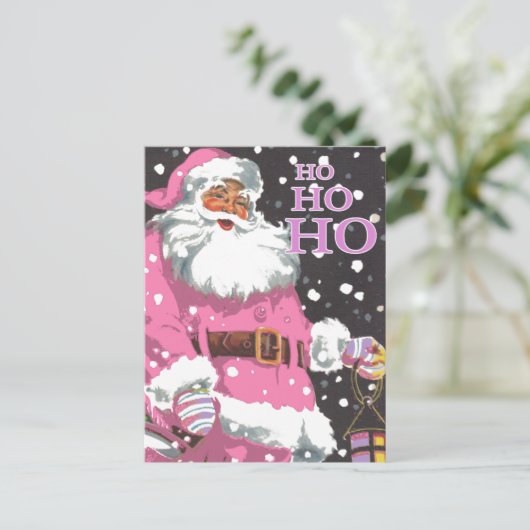 ピンクサンタクロースのクリスマスカード シーズンポストカード (スタンド正面)