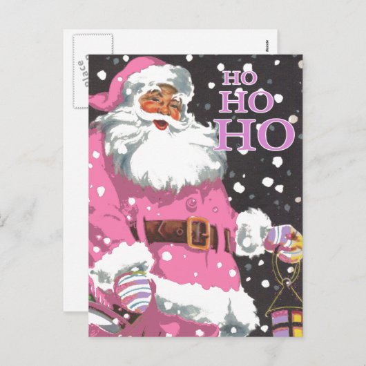 ピンクサンタクロースのクリスマスカード シーズンポストカード (正面/裏面)