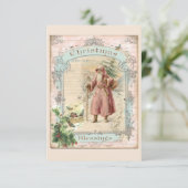 ピンクサンタクロースクリスマスビクトリアンスタイル サンキューカード (スタンド正面)