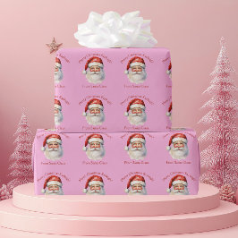 ピンクサンタクロースパーソナライズされたガールズクリスマス ラッピングペーパー