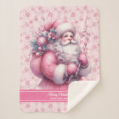 ピンクサンタクロース毛布forガールズ名前をカスタムする シェルパブランケット (正面)