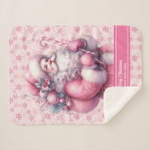 ピンクサンタクロース毛布forガールズ名前をカスタムする シェルパブランケット (正面(横))