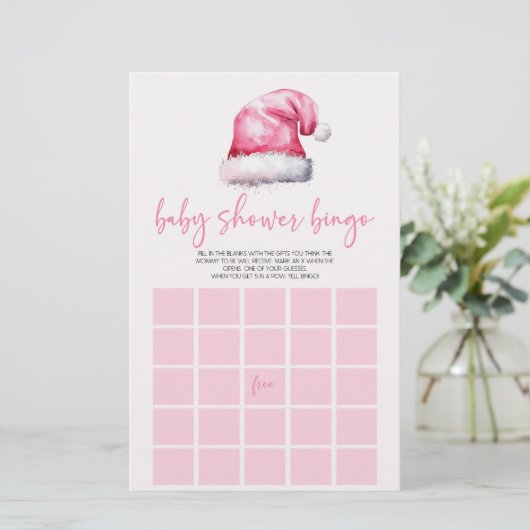 ピンクサンタハットクリスマスビンゴベビーシャワーゲーム 便箋 (スタンド正面)