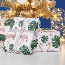 ピンクサンタフラミンゴグリーンクリスマスリース おもしろ雑貨 ラッピングペーパー