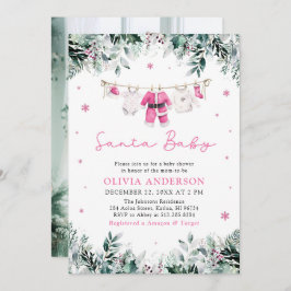 ピンクサンタベビークリスマスクロースレインベビーシャワー 招待状