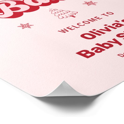 ピンクサンタベビークリスマスベビーシャワーウェルカム ポスター (角)