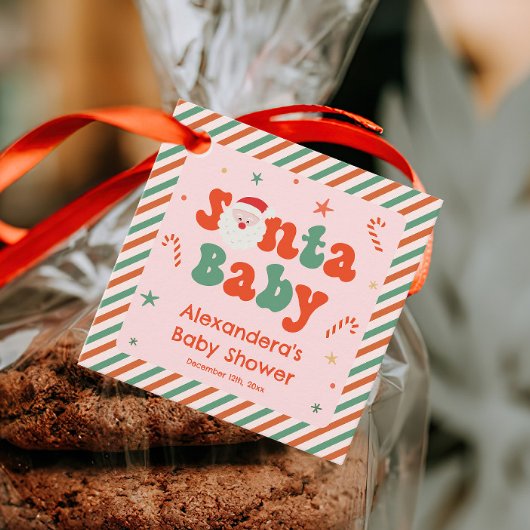 ピンクサンタベビークリスマスベビーシャワー フェイバータグ