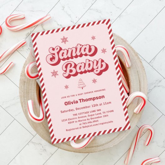 ピンクサンタベビークリスマスベビーシャワー 招待状